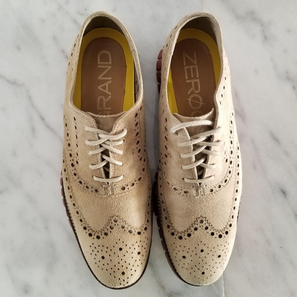 COLE HAAN ZEROGRAND Wing-Tip Oxford Beige Red Mens - Picture 2 of 8